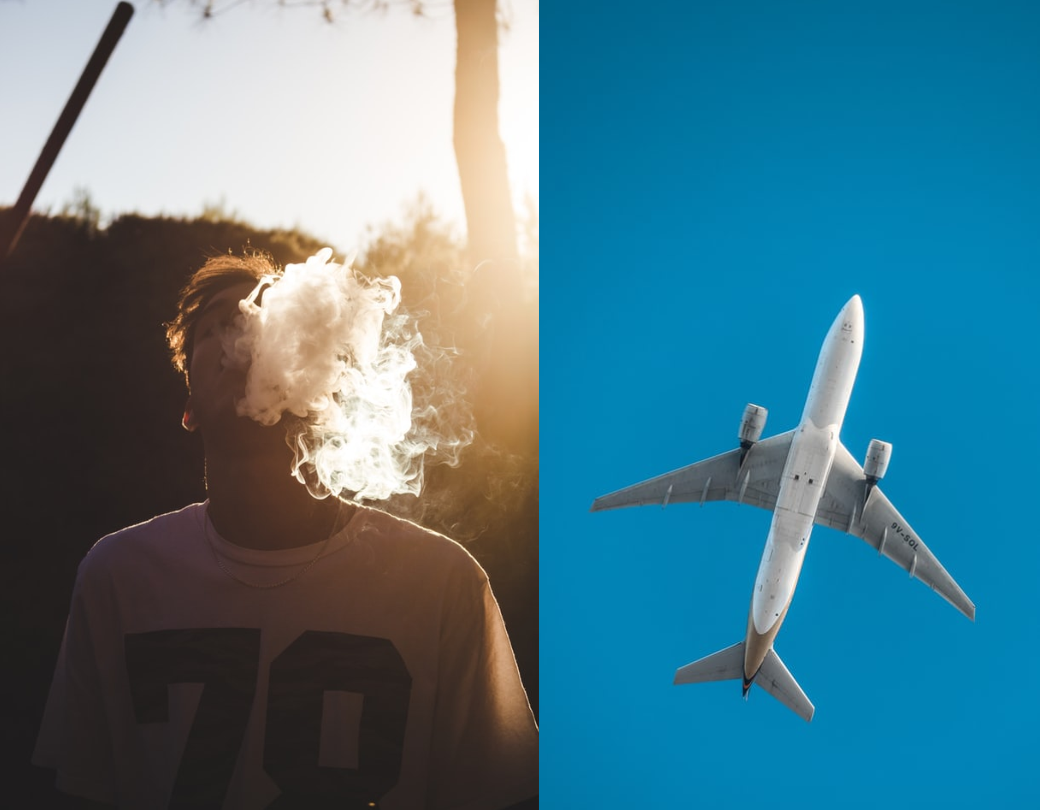 koláž kouření a letadlo
